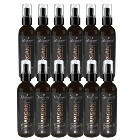 12 Óleos De Argan Maycrene 60ml - Reparador de Pontas Duplas, Revitalizante, Liso por mais tempo, Brilho e Anti frizz
