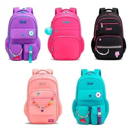 Mochila Feminina Juvenil Escolar Grande Resistente com Acessórios