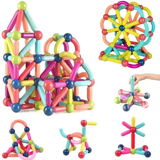 Blocos Bastões Magnéticos Peças Construção de Montar 3D Imã Brinquedo Infantil Educativo 103/128pçs