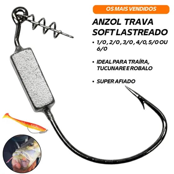 Anzol Offset Pesca Lastreado c/ Trava Soft Isca Artificial Acessórios Anti Enrosco Traíra Tucunaré