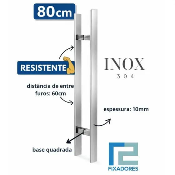 Puxador Inox 80cm Barra Chata Polido p/ Porta Vidro, Madeira, Alumínio e Portão – Resistente e Moderno