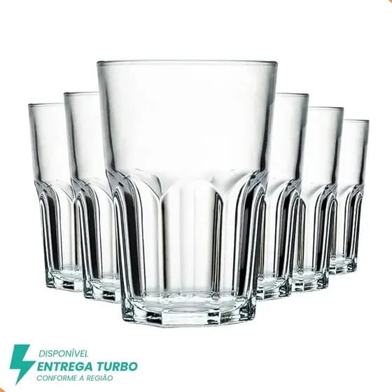 Jogo De Copos Em Vidro Kit 6 Peças Cozinha Água Suco Drink Refrigerante 350ml Mesa Posta Casa Nova
