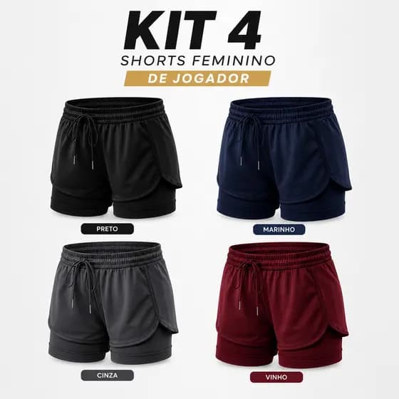 Shorts Feminino Academia 2 Em 1 Dry Fit Com Bolso Treino Fitness