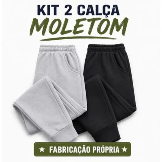 Kit 2 Calça Moletom Unissex Inverno Conforto Fabricação Própria Preto Chumbo