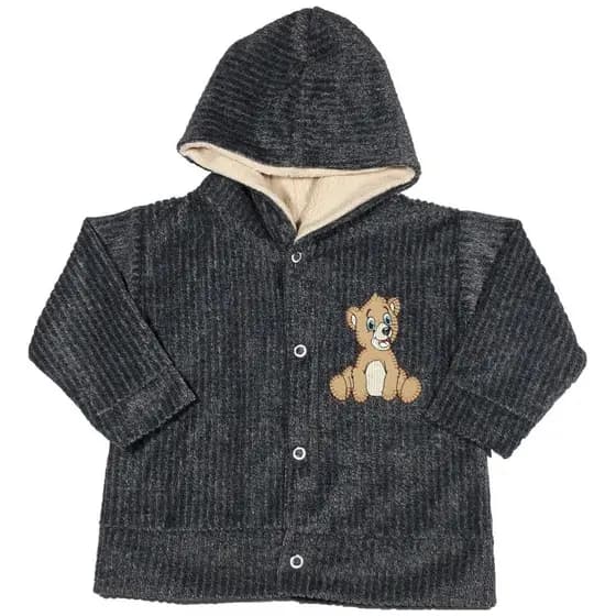 Casaco De Plush Para Bebê Menino Com Capuz Forrado Peluciado