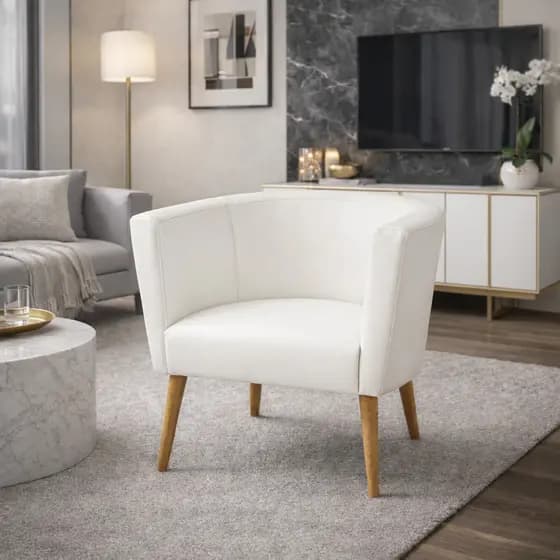 Cadeira Poltrona Decorativa Roma Estofada em Corino Com Pés Palito Industrial Sala de Jantar Escritório