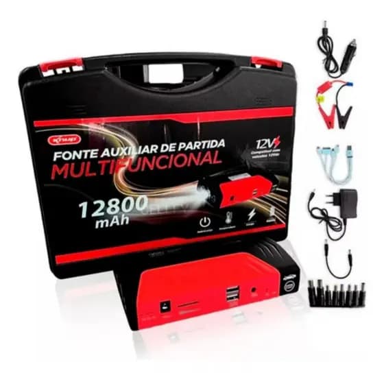 Fonte Auxiliar De Partida Multifuncional Portátil Veicular 12v Chupeta Com Função Power Bank USB 12800 Mah - BIVOLT