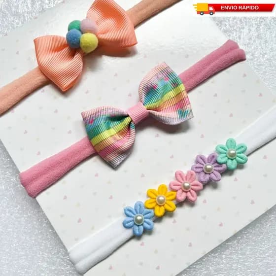 Kit 3 faixinhas lacinho para bebe tiara infantil