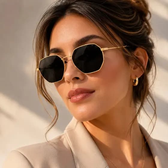 Óculos de Sol Hexagonal UV400 Metal Fashion Estiloso