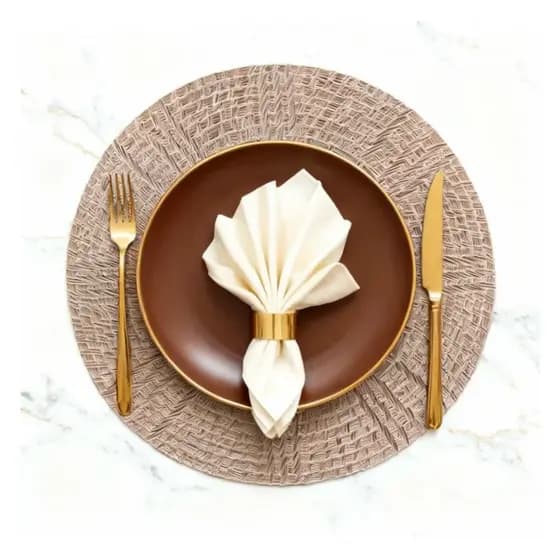 Kit 4 Jogos Americanos Redondos 38cm Mesa Posta Luxo Sousplat Bronze Nude Café