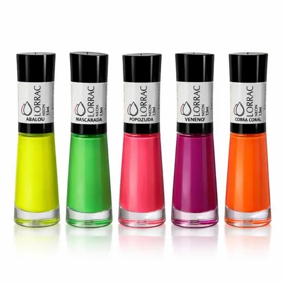 Kit Profissional Manicure 5 Esmaltes Neon Lorrac 7,5ml Top Alta Qualidade