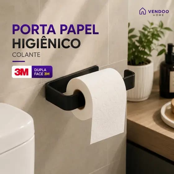 Suporte De Papel Higienico Adesivo Cola 3M Acessorio Banheiro Preto Branco
