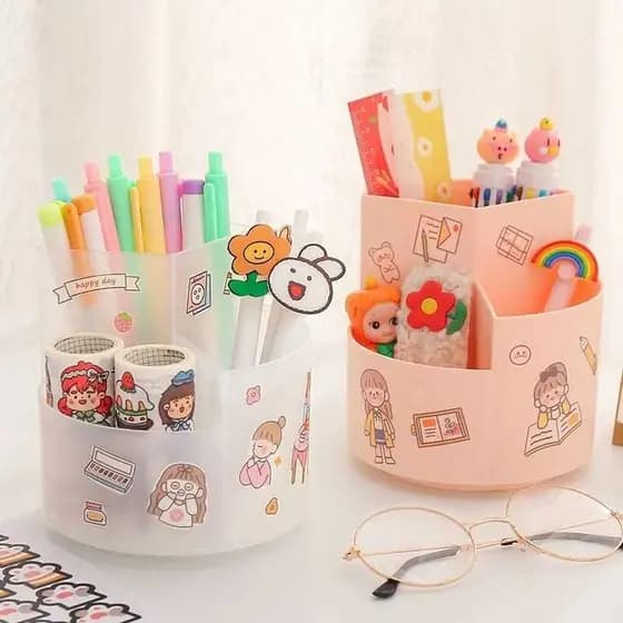 PORTA CANETA MAQUIAGEM ORGANIZADOR MESA CANETAS GIRATÓRIO 360° PORTA CANETAS MAQUIAGEM PAPELARIA FOFA KAWAII MATERIAL