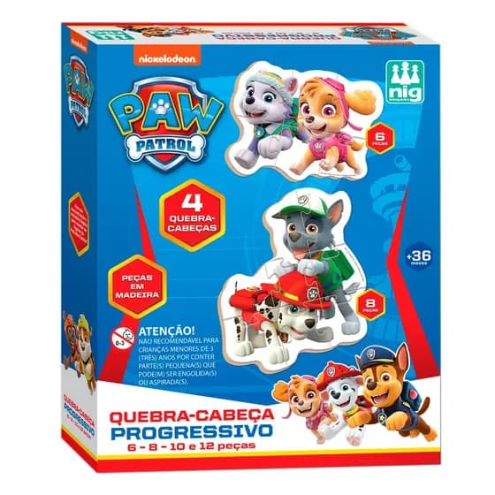 Quebra Cabeça Patrulha Canina Progressivo 36 Peças 4 Modelos Madeira Nig Brinquedos