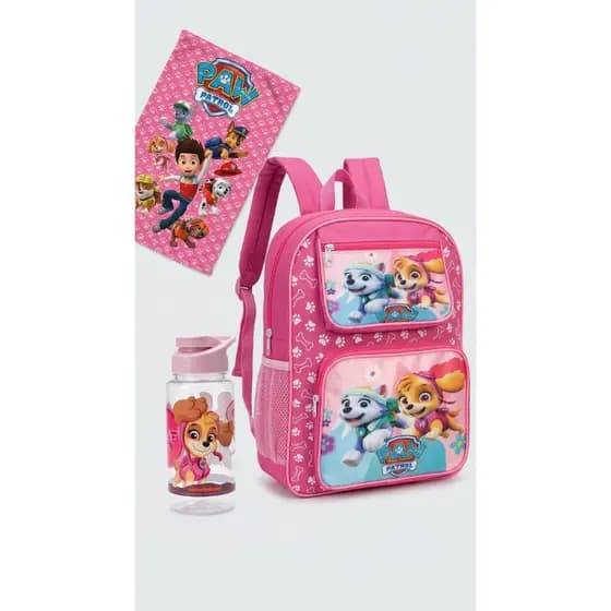 Mochila Escolar Infantil Patrulha Canina com Squeeze Toalhinha Meninas