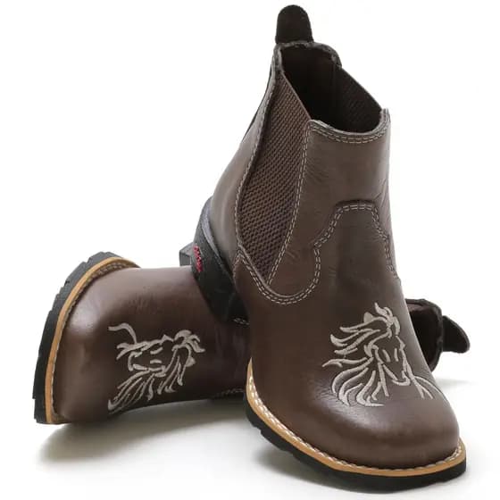 Botina Cano Curto Cavalo Bota Country Texana Infantil Unissex Couro Legítimo Bico Quadrado Rhl