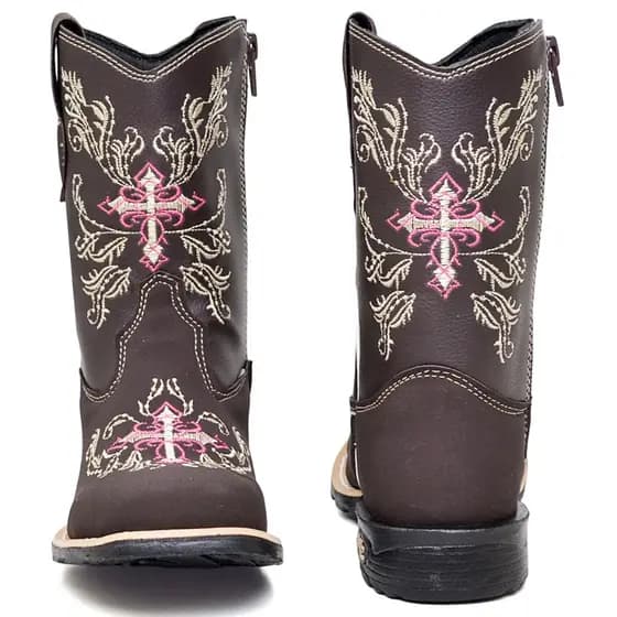 Bota Country Feminina Infantil Bordada Cano Longo Botina Em Couro