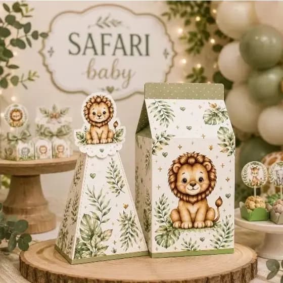 Kit Caixa Milk + Caixa Pirâmide Bosque Encantado | Lembrancinha Personalizada Festa Infantil