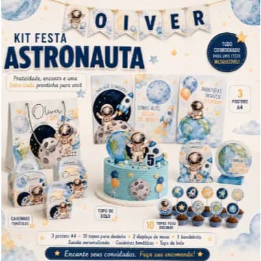 Kit Festa Astronauta Infantil Personalizado Completo Decoração Aniversário Menino Tema Espaço