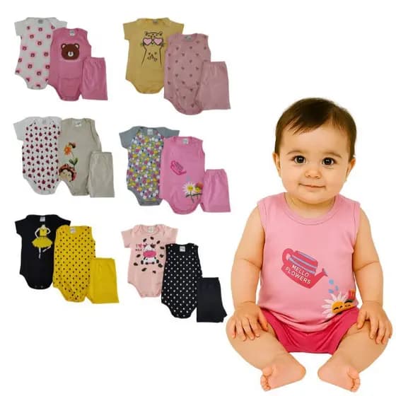 Kit 12 peças body infantil menina Tamanho RN/P/M/G/GG