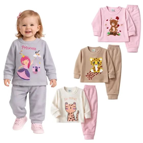 Kit 6 peças 3 Conjuntos menina Soft Infantil Inverno Bebe Roupa Frio P Ao G e 1 ao 3 anos