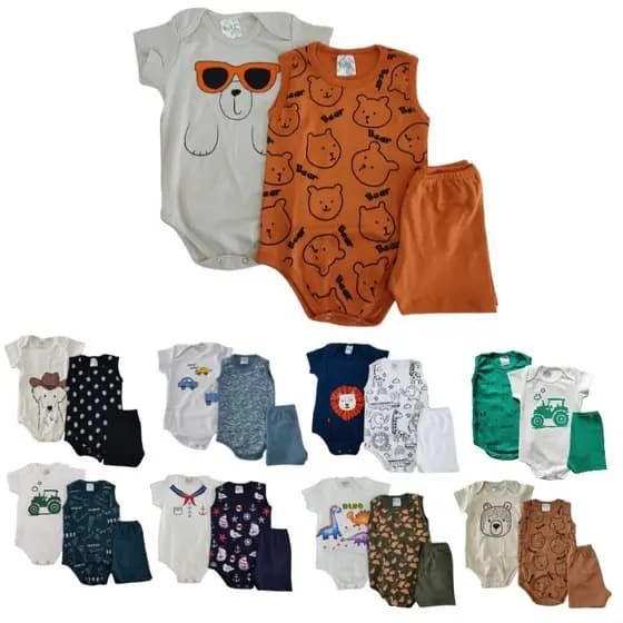 Kit 6 peças body infantil MENINO (2 trijuntos) Tamanho RN/P/M/G/GG