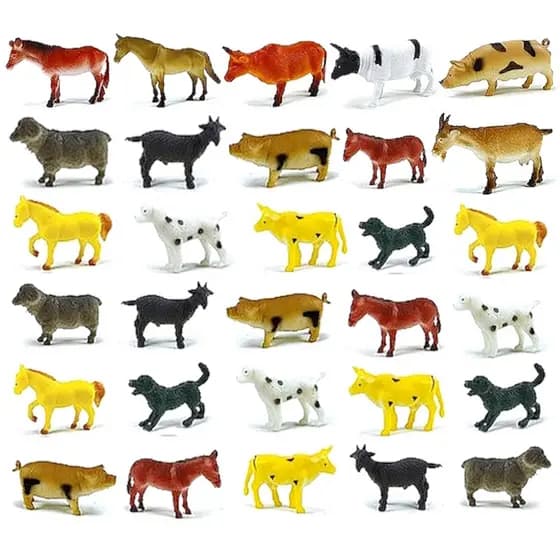 Kit 30 Bichos Fazenda Vaca Boi Porco Cavalo Touro Bode Cão