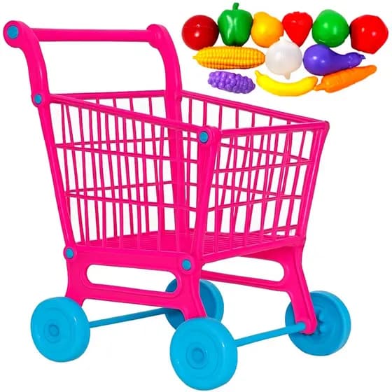 Carrinho de Compras Rosa p/ Super Market + Frutas Legumes