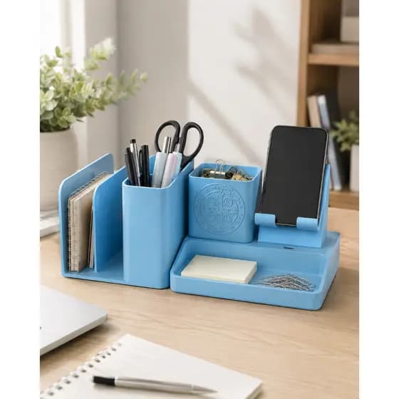 Organizador de Mesa Multifuncional com Suporte para Celular, Porta-Canetas e Divisórias para papeis