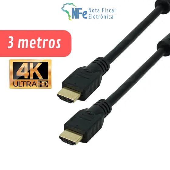 Cabo HDMI 3 Metros 4K Full HD 3D V 1.4 para PC Notebook PS3 PS4 Projetor Monitor