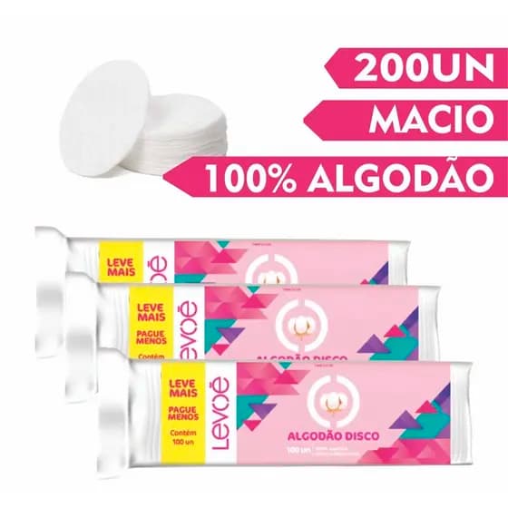 Algodão Em Disco 200 Unidades Limpeza Facial Maquiagem Estética