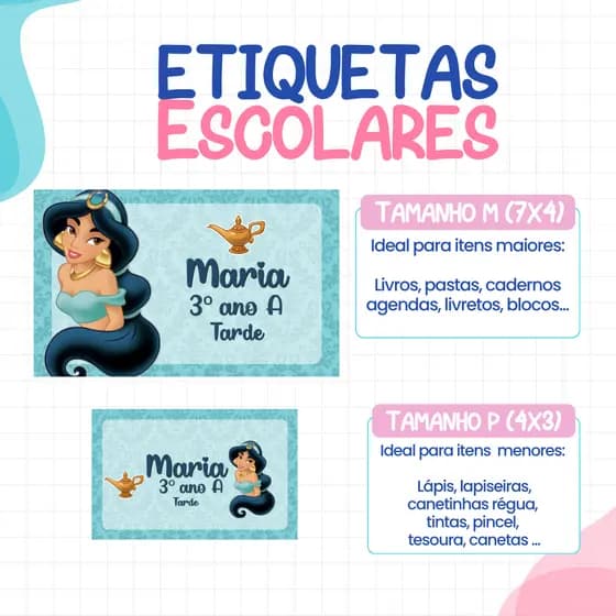 136 ou 188 Etiquetas JASMINE escolares Personalizadas adesivas Volta as Aulas ETIQUETA ESCOLAR material escolar c/ nome