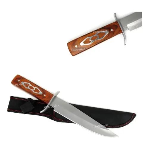 Faca Cozinha Churrasco Full Tang Madeira Gravada Aço Modelo Luxo C/ Bainha Nylon