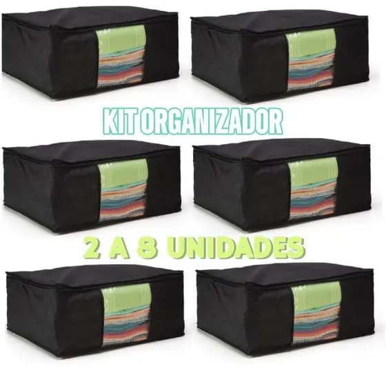Kit Organizadores TNT Caixa Closet Roupa Cama Edredom Toalha Preto 62cm 2 A 8 unidades