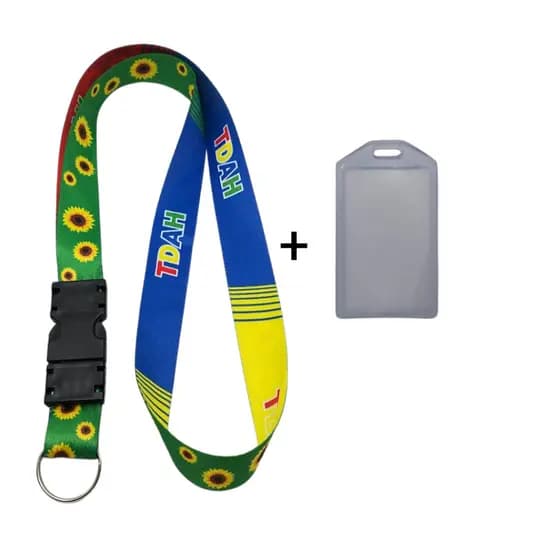 kit Cordão Pescoço Fecho Engate Girassol TDAH + Porta Cartão Crachá Maleável