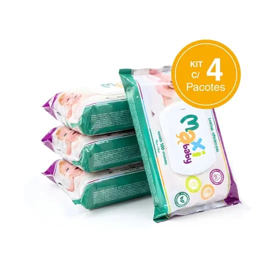 Kit com 4 Toalhas lenços Umedecidos Hipoalergênico 100un Cada Maxi Baby