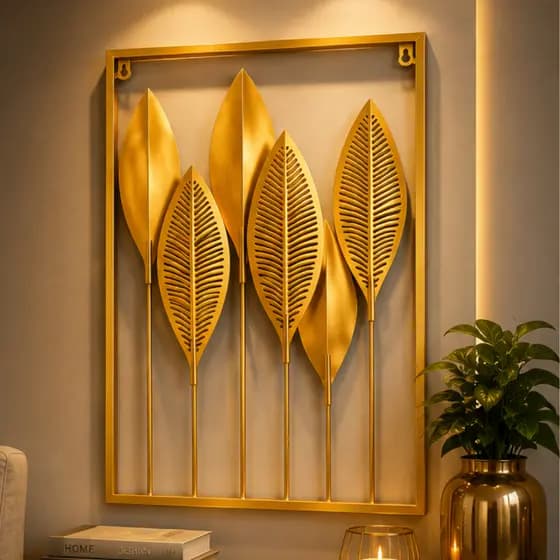 Quadro Decorativo Moderno Folhagem Dourado Gold Sala Quarto Escritório Hall Consultório 60x40cm