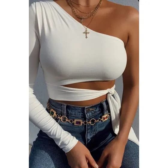 Blusa Cropped Ombro Só De Amarrar camada dupla