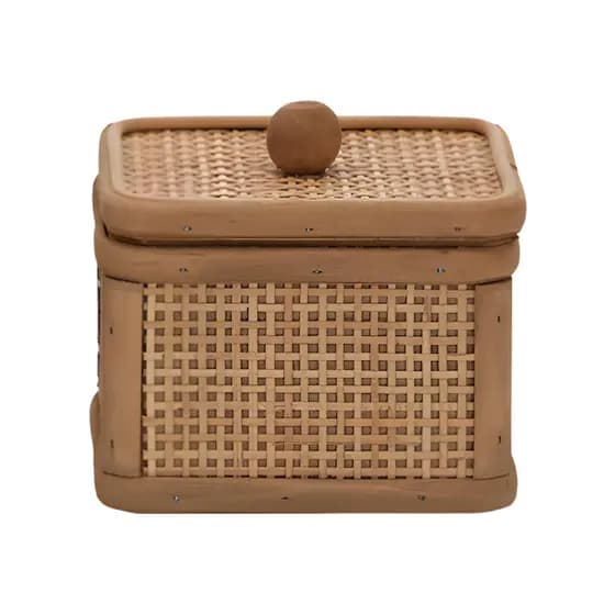 Caixa Decorativa Organizadora Em Rattan Boho Chic Com Tampa