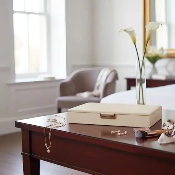 Caixa Decorativa Porta Objetos Maquiagem Joias Em Couro Décor Mesa Sala Escritório Quarto Grande