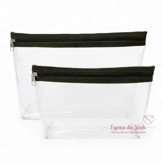 Necessaire Kit com 2 unidades de plástico cristal fechamento zíper