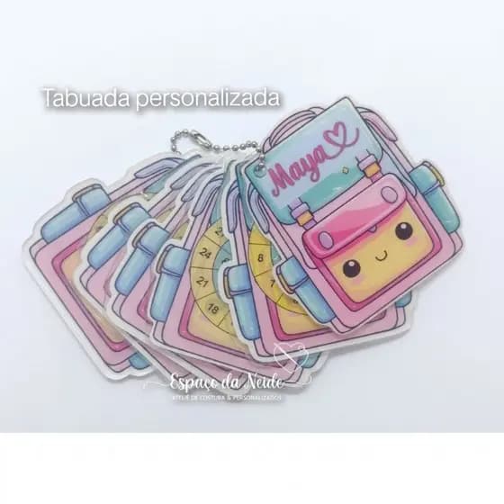 Chaveiro tabuada Personalizada tema mochila escolar