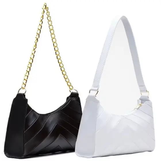 Kit 2 Bolsas Feminina Baguete Alça Corrente Bordada Seta Pequena Ombro Mão