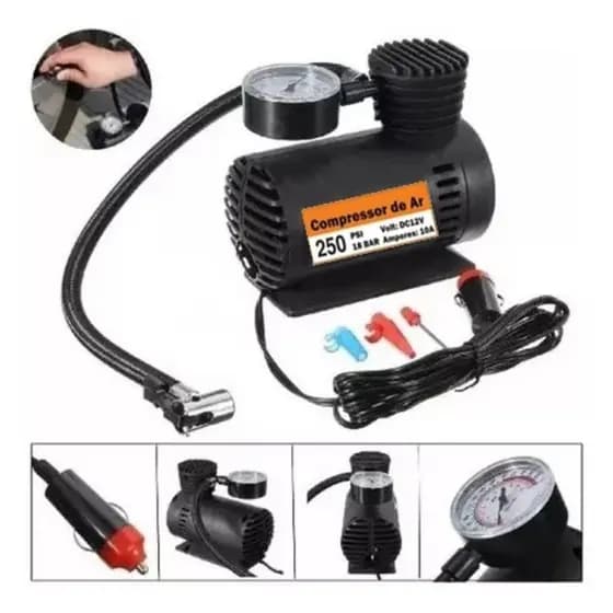 Mini Compressor Portátil de Ar 12V 250PSI Calibrador Para Pneu Carro Moto Bike Bola Leve e Compacto