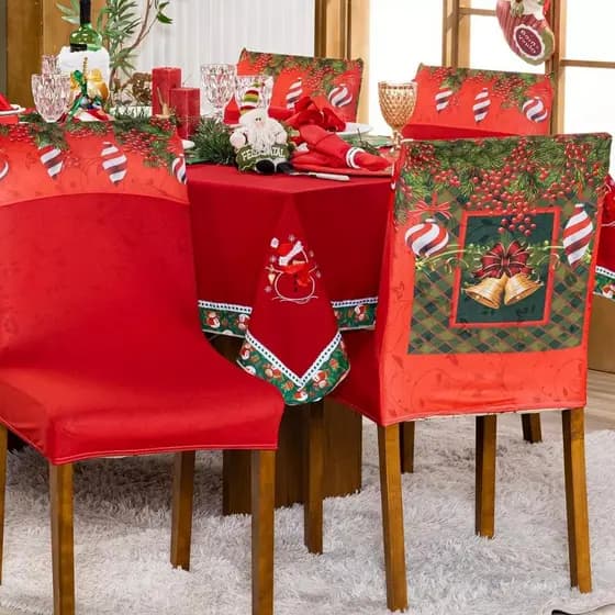 Kit 4 Capas De Cadeira Natal Mesa De Jantar Malha Com Elástico Mesa Decoração