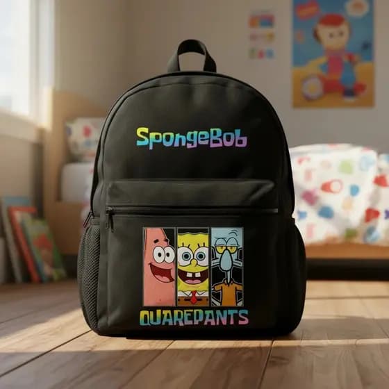 Mochila Bob Esponja Viagem Escolar Casual Infantil Juvenil Adulto Unissex Bolsos Garrafa Água Compartimento Tablet