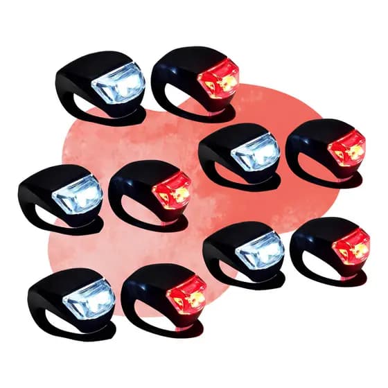 Kit 5 Sinalizador Pisca Silicone Led Para Bike Traseira Dianteira Luz Branca E Vermelha