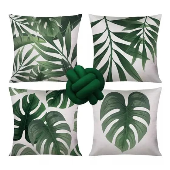 Kit 4 Almofadas Cheias Decorativas + 1 Almofada De Nó Costela Verde