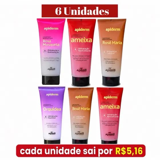 LOÇÃO HIDRATANTE CORPORAL APIDERM APINIL KIT 6 UNIDADES
