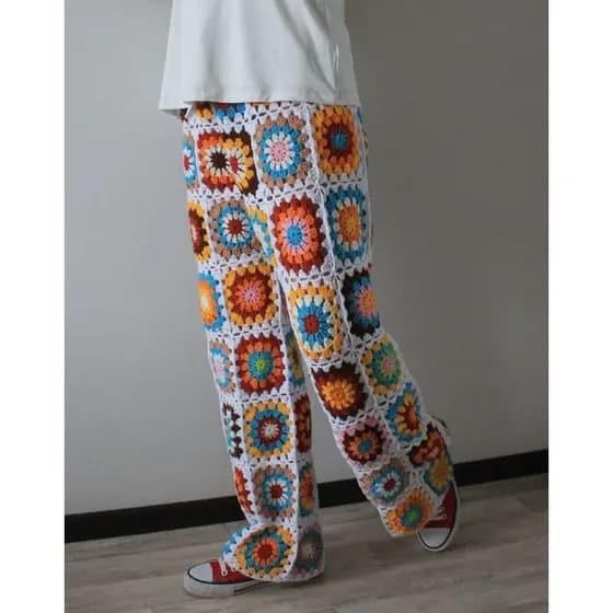 calça Square em crochê - Calça colorida- hadmade, 100% algodão